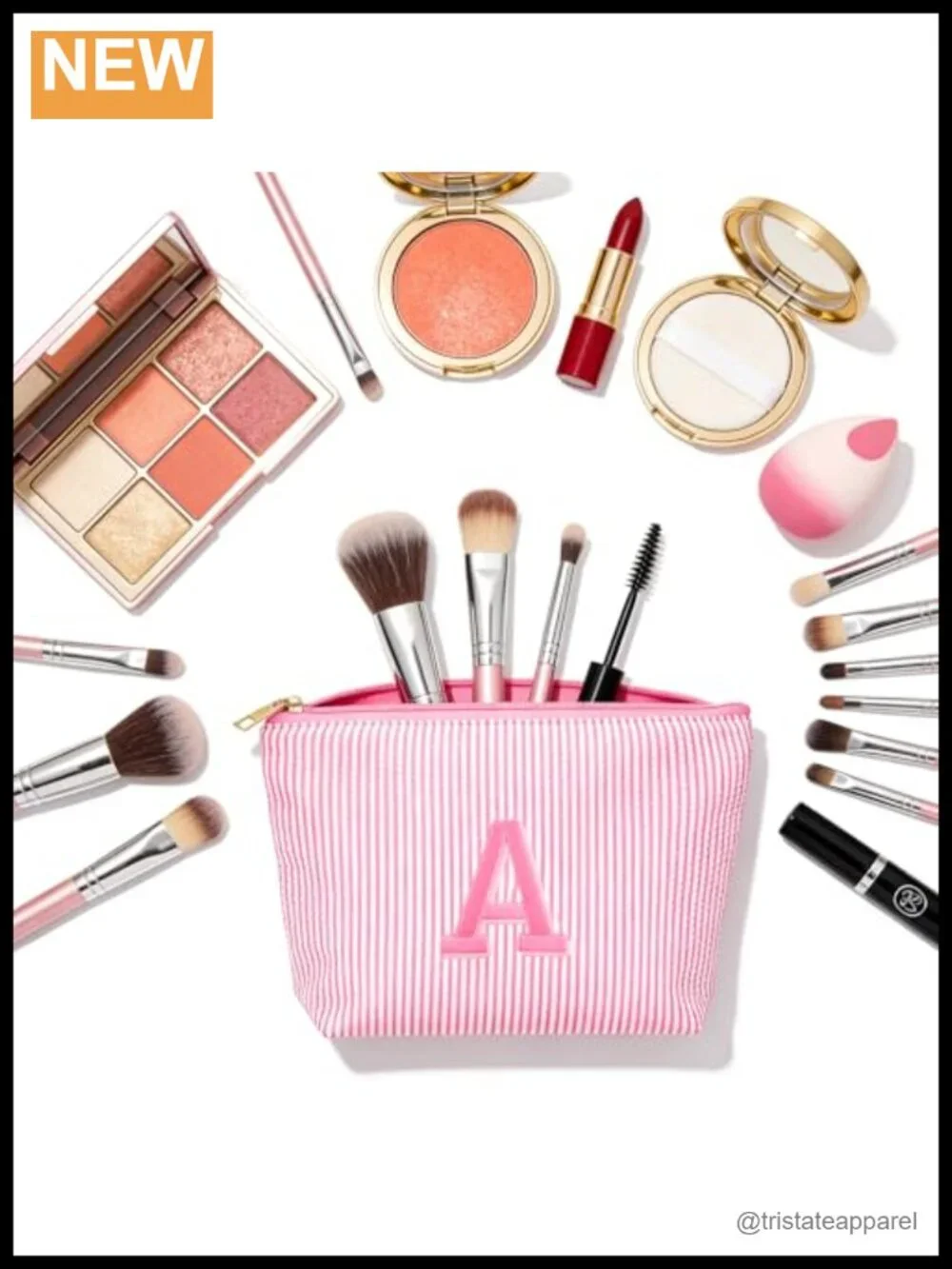 Seersucker Toiletry Makeup Bag Set with Embroidered Initial, Travel Cosmetic
